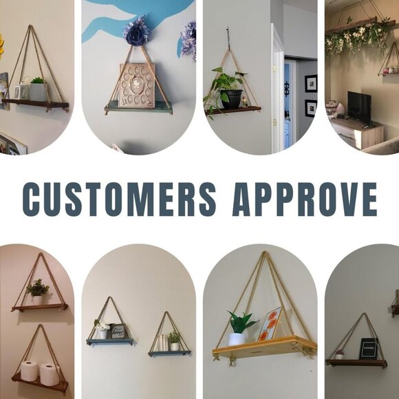 Hanging Shelves for Wall - Set of 2 – Rustic Farmhouse Boho Shelves with String– - Picture 7 of 7